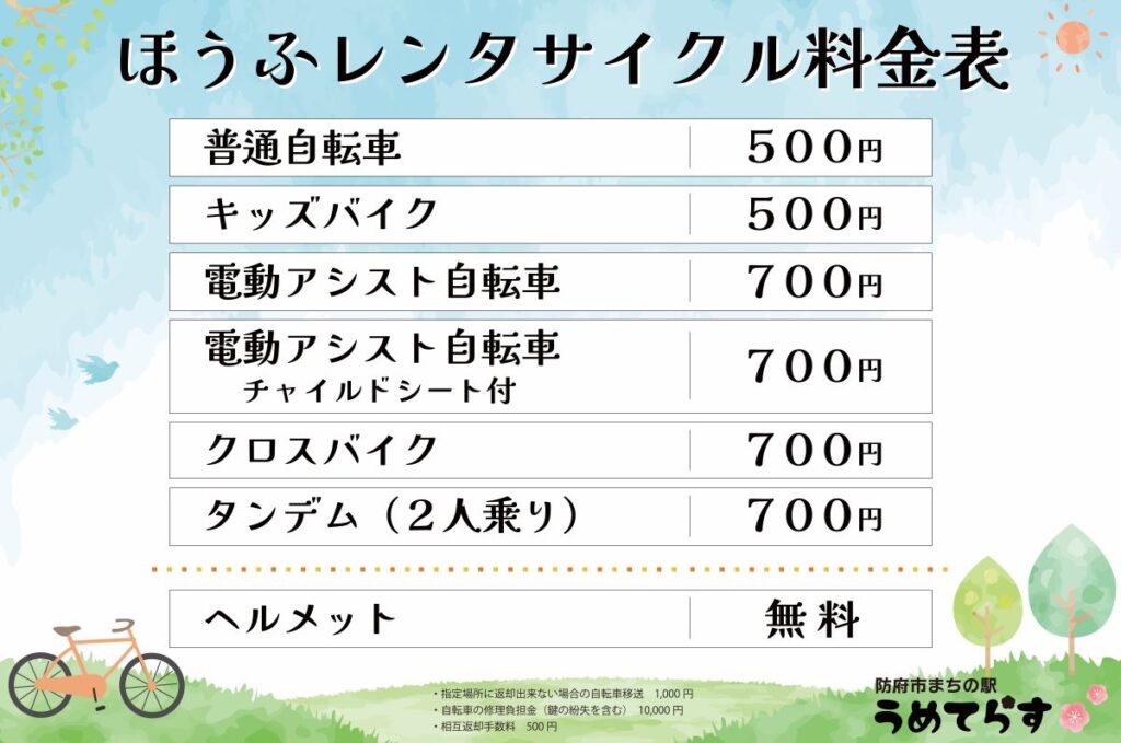 レンタサイクル料金表